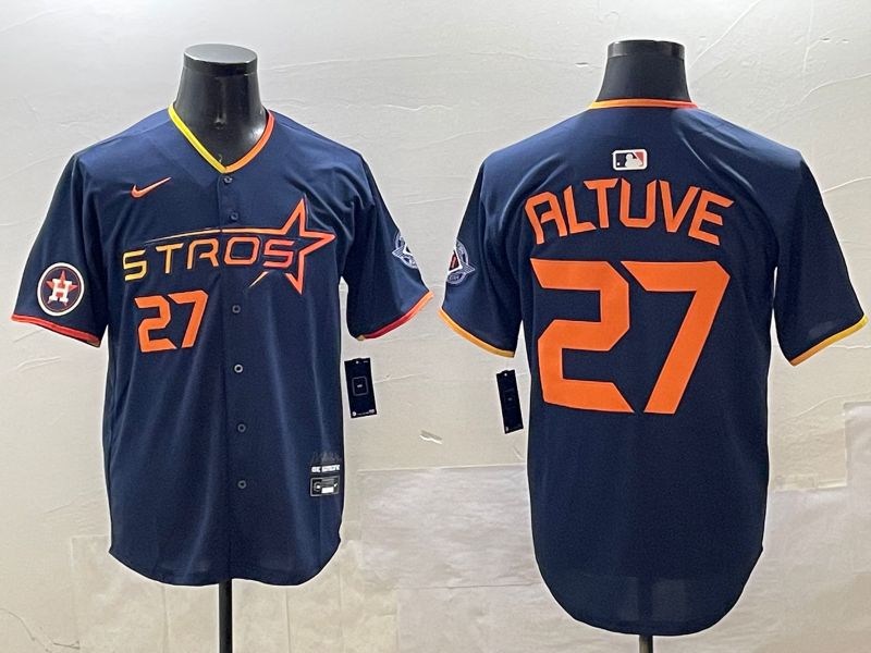 Men Houston Astros #27 Altuve Drak Blue Three generations Joint Name 2025 Nike MLB Jersey style 2